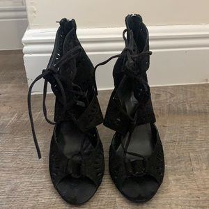Zara black suede lace up heels
